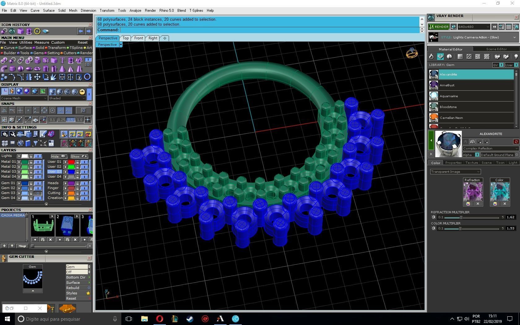 piercing gold plated nose ring with diamonds 3D print model_7
