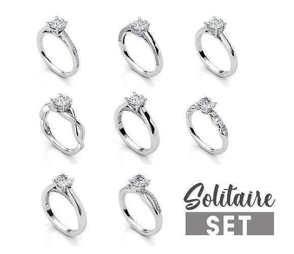 Solitaire ring set 3D print model