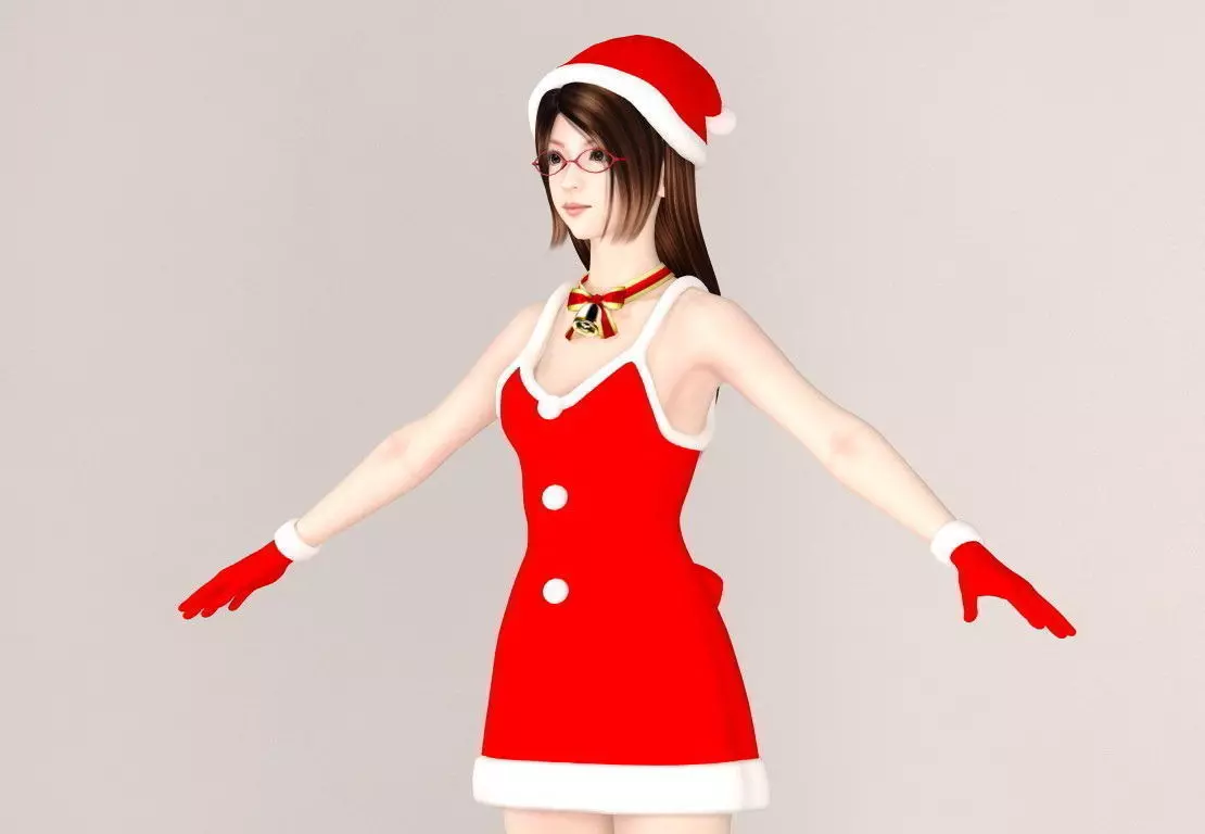  T pose nonrigged model of Natsumi in Christmas costume V02 3D model_0