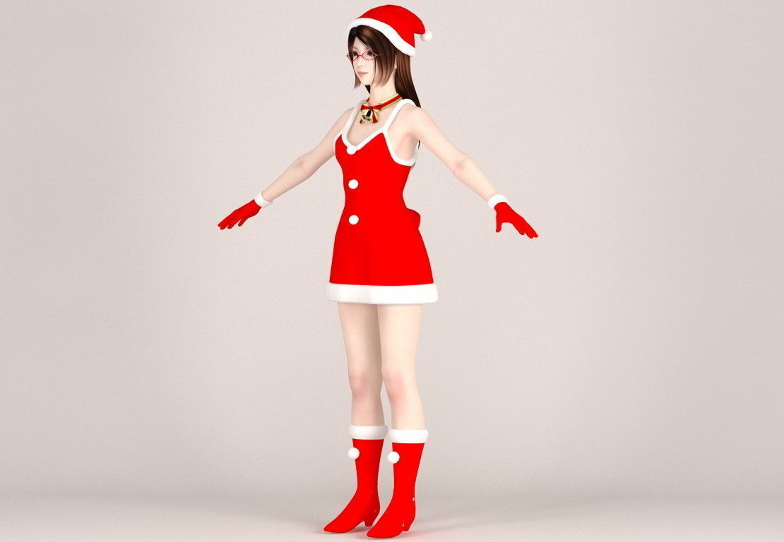  T pose nonrigged model of Natsumi in Christmas costume V02 3D model_7