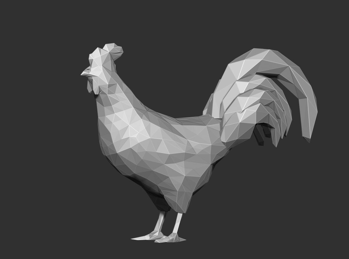  Chicken Rooster low Polygon 3D print model_3