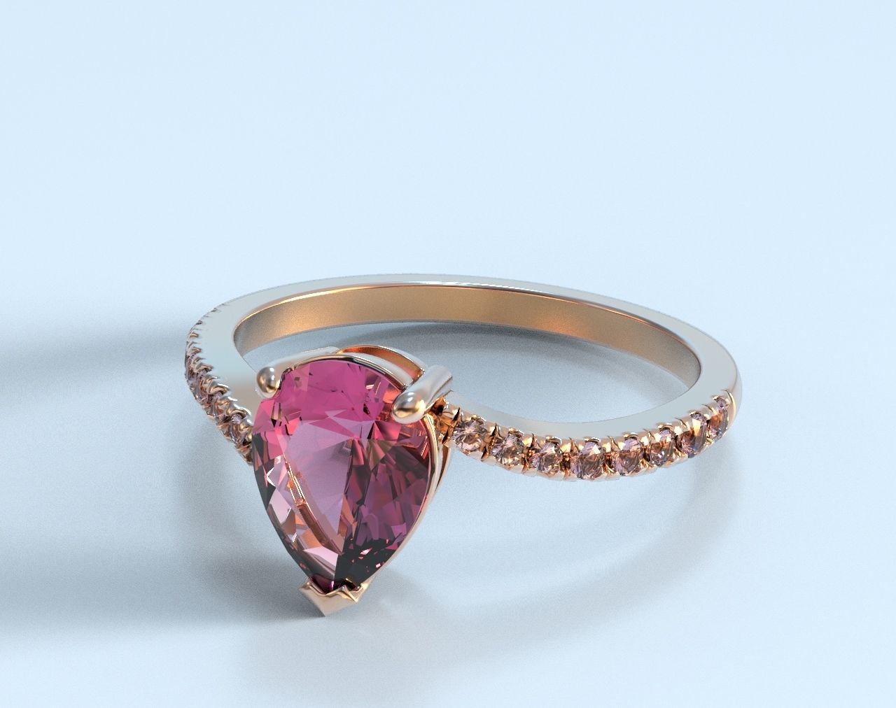 Stylish pear and diamonds engagement ring 472 3D print model_1