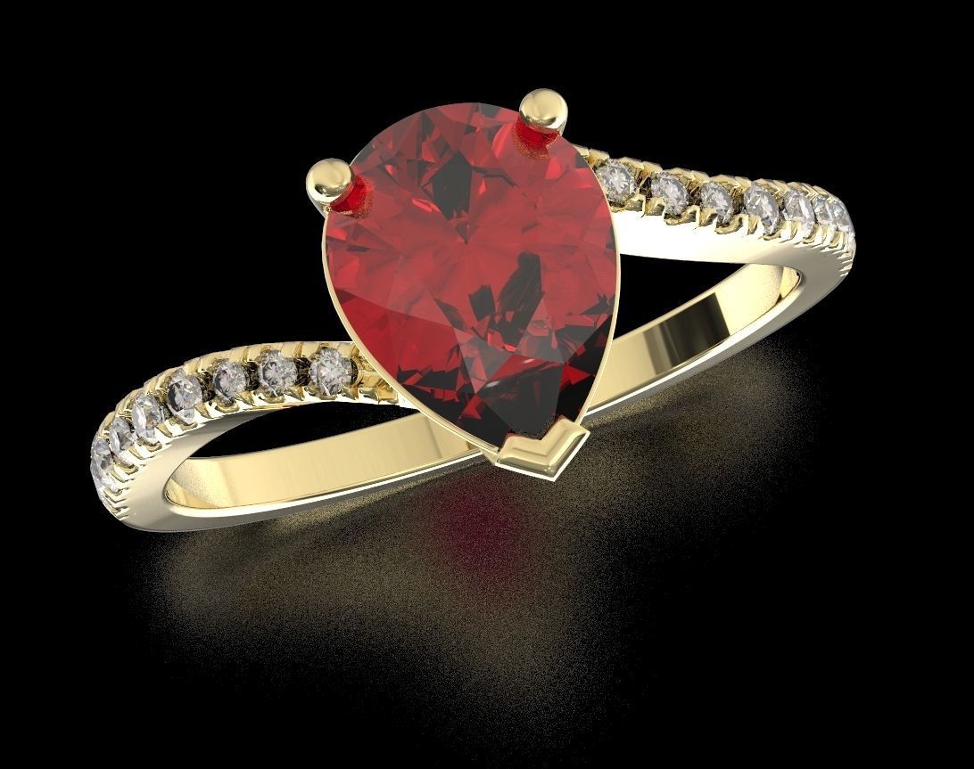 Stylish pear and diamonds engagement ring 472 3D print model_8