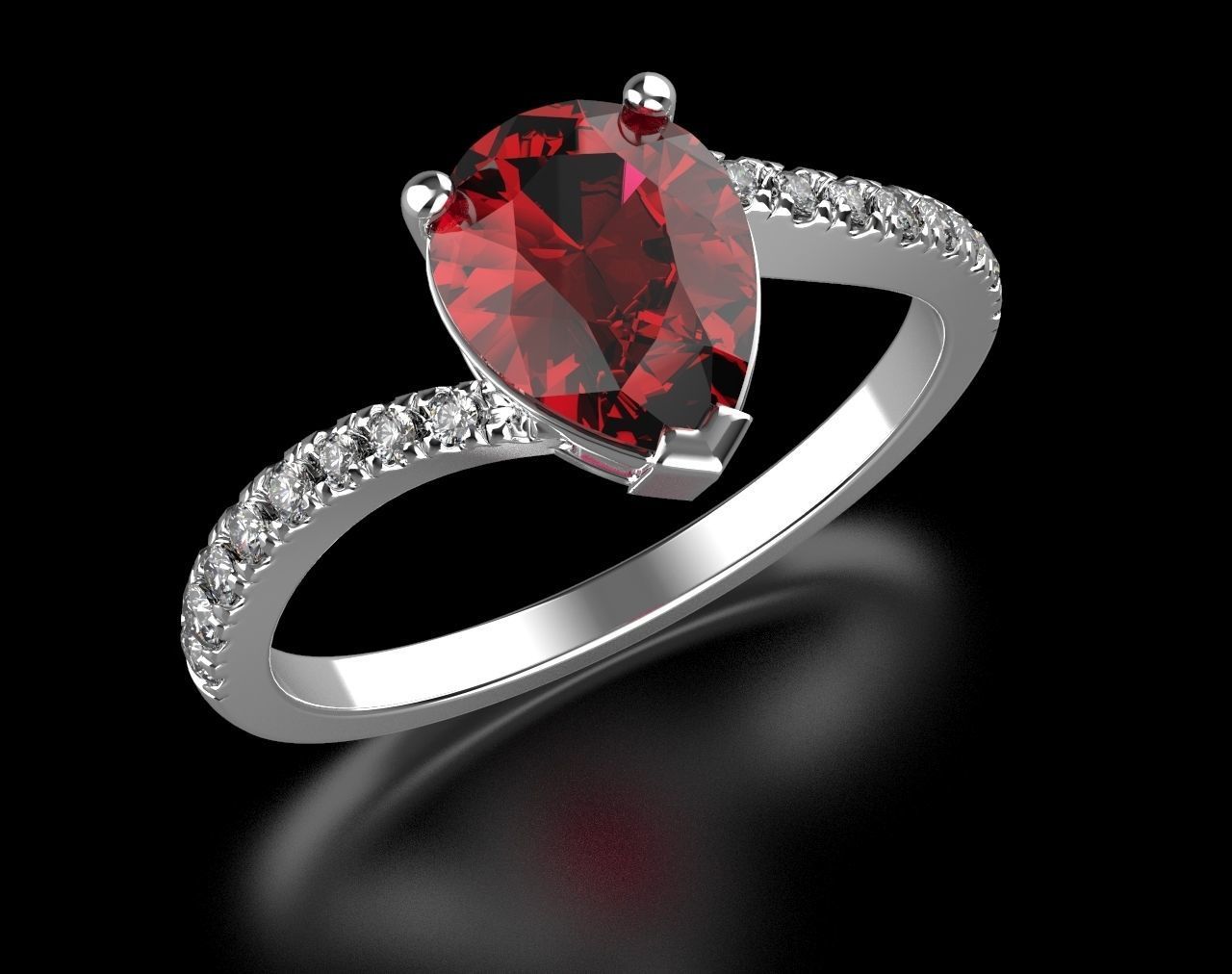 Stylish pear and diamonds engagement ring 472 3D print model_3