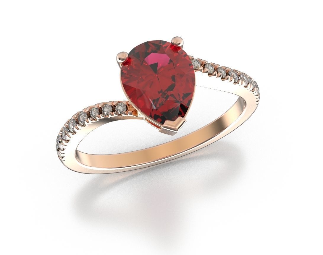 Stylish pear and diamonds engagement ring 472 3D print model_7