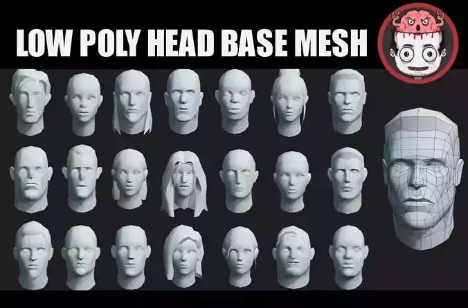 Heads base meshes Low-poly 3D model