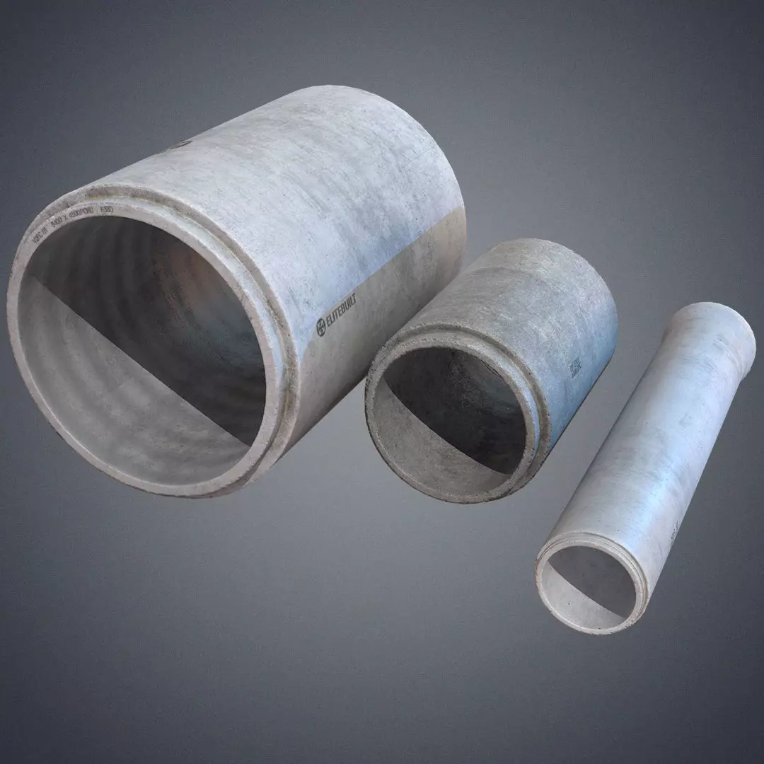 Concrete industrial pipes Low-poly 3D model_0