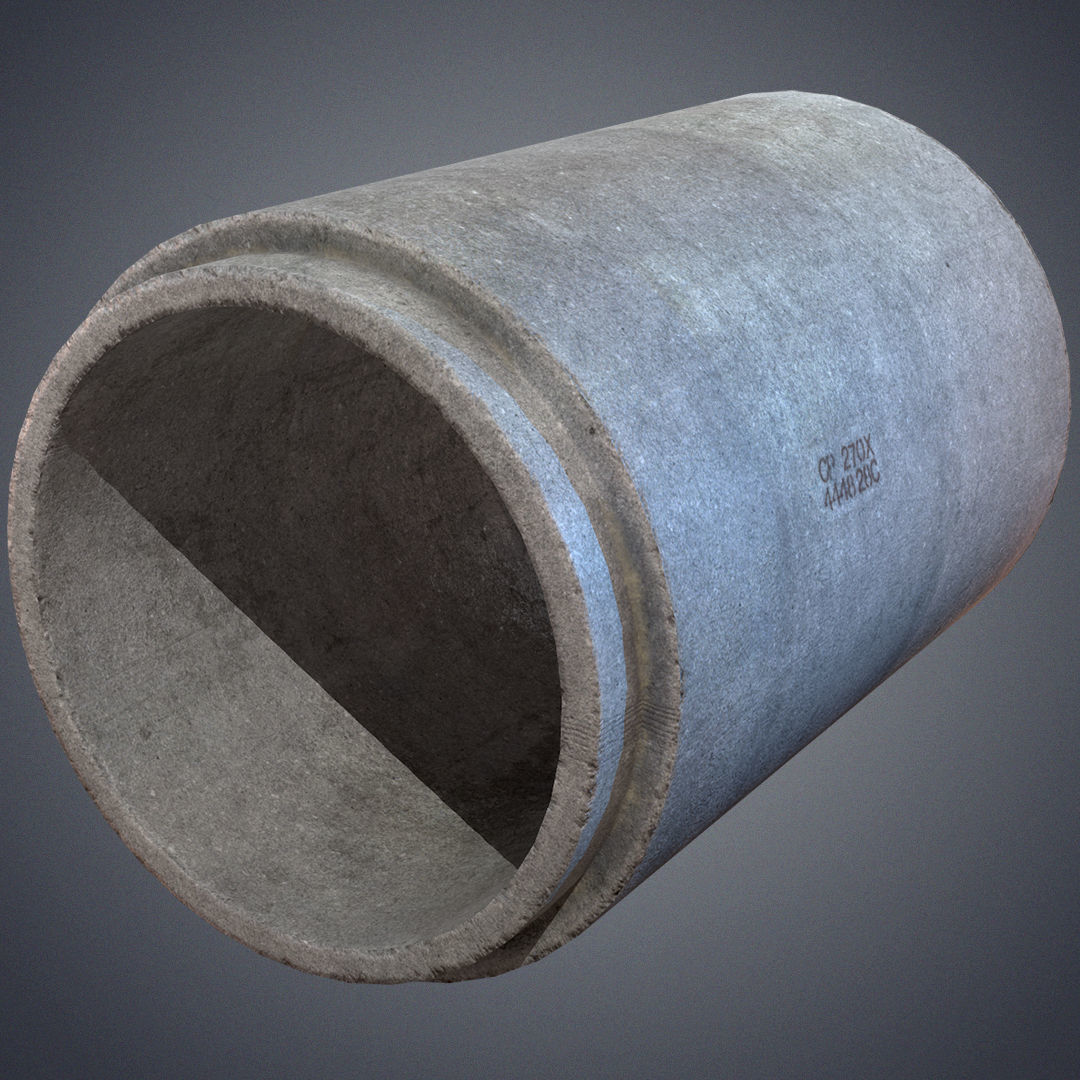 Concrete industrial pipes Low-poly 3D model_2
