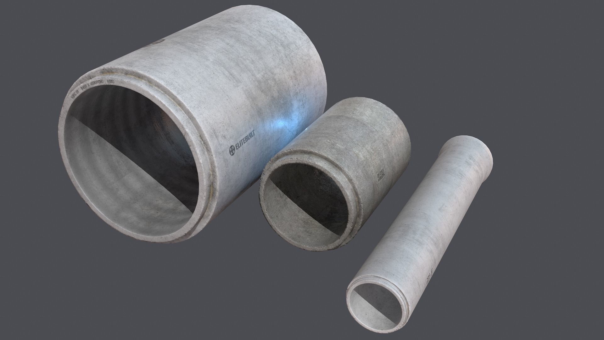 Concrete industrial pipes Low-poly 3D model_14