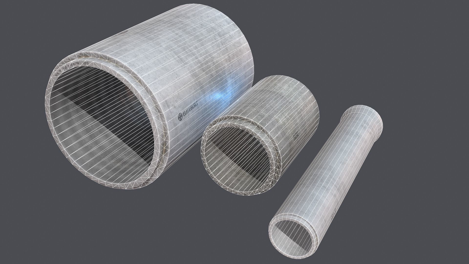 Concrete industrial pipes Low-poly 3D model_15