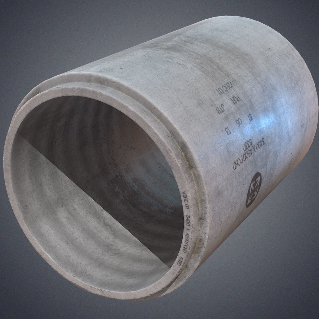 Concrete industrial pipes Low-poly 3D model_1