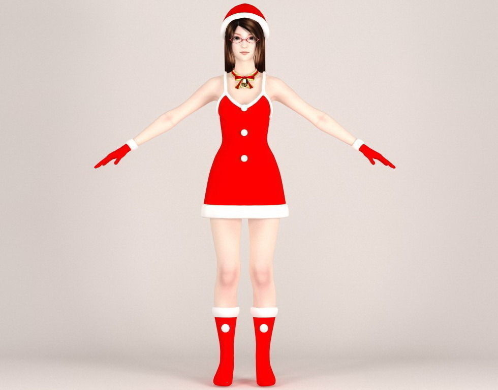 T pose rigged model of Natsumi in Christmas costume V02 3D model_5