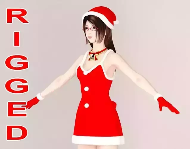 T pose rigged model of Natsumi in Christmas costume V02 3D model