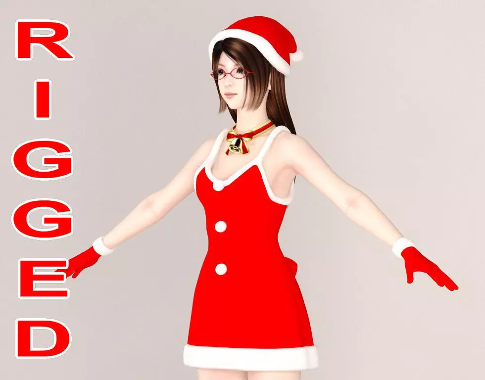 T pose rigged model of Natsumi in Christmas costume V02 3D model_0