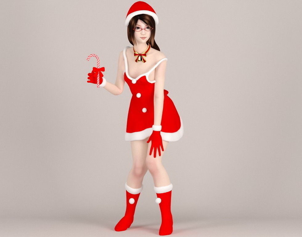 T pose rigged model of Natsumi in Christmas costume V02 3D model_1