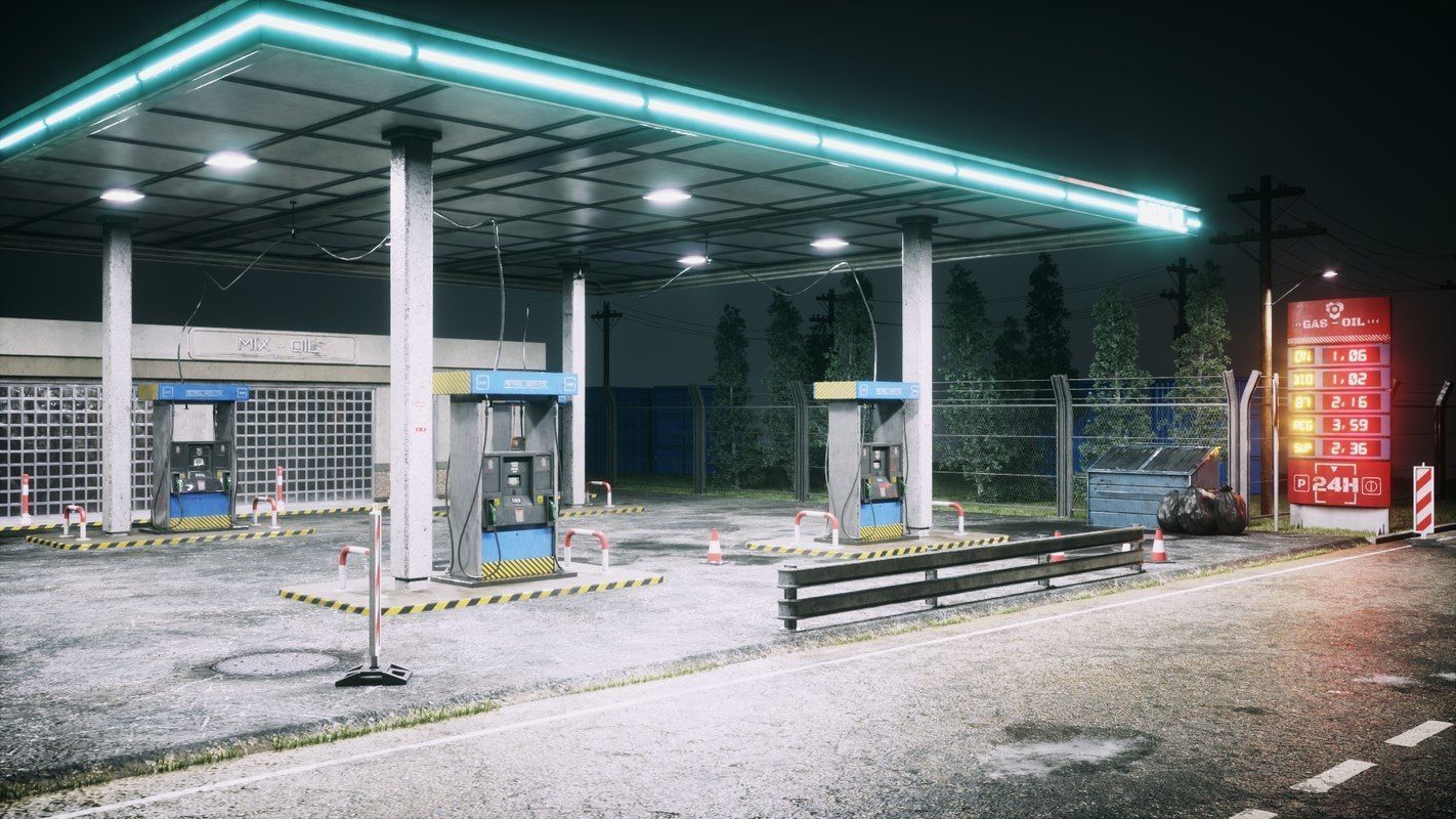 Gas Station Low-poly 3D model_1
