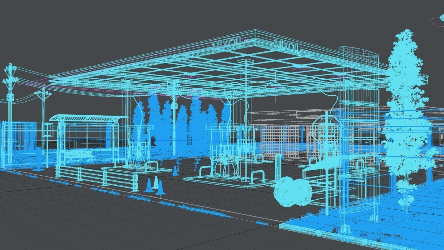 Gas Station Low-poly 3D model_2