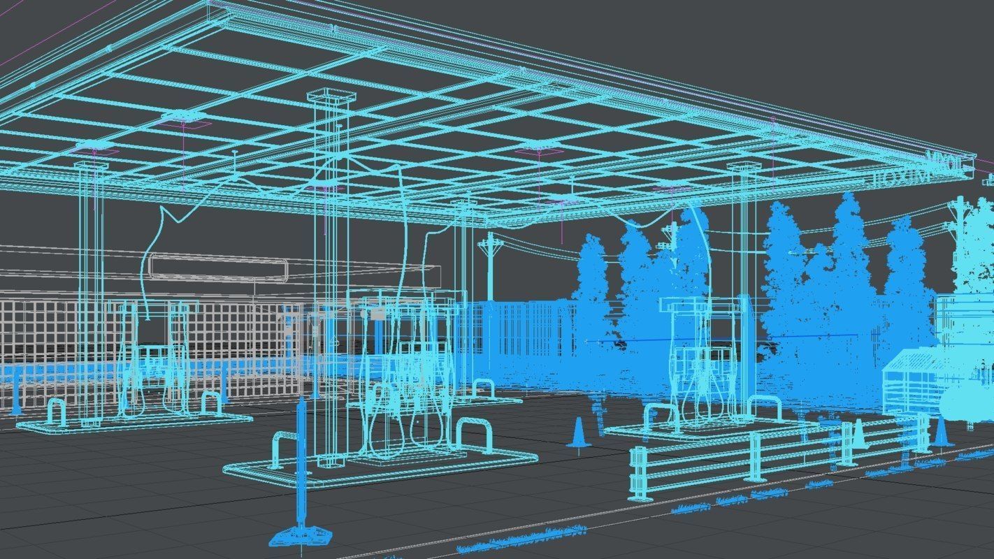 Gas Station Low-poly 3D model_3