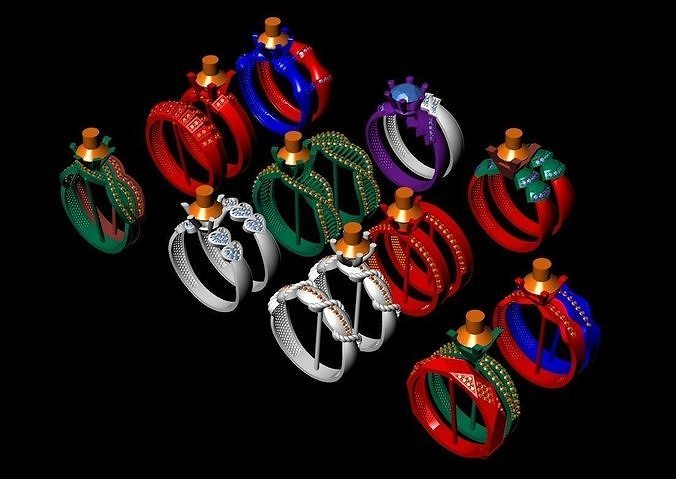 Collection- twen solitaire Rings-one gem 12 Files 3D print model 3D print model