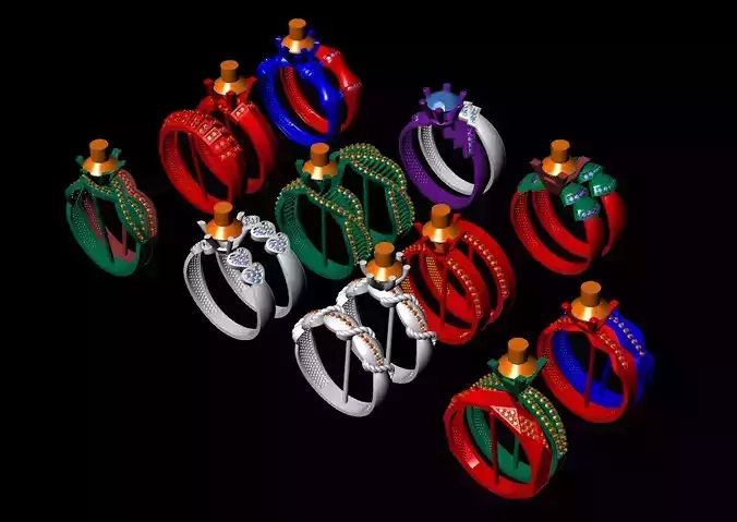 Collection- twen solitaire Rings-one gem 12 Files 3D print model 3D print model