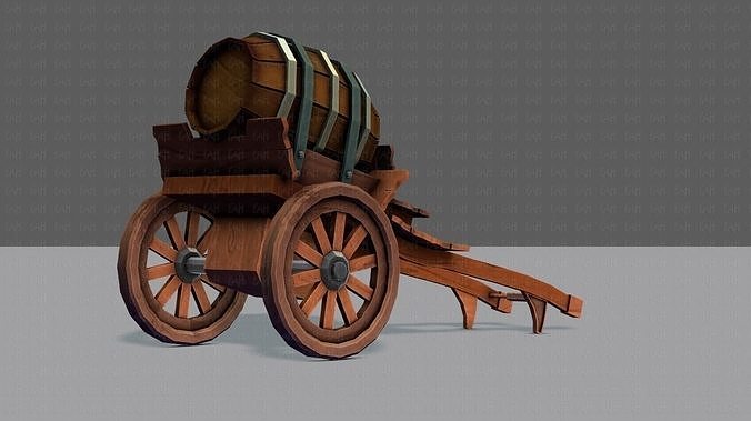 Medieval CartV02 Low-poly 3D model 3