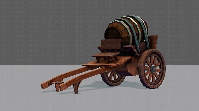 Medieval CartV02 Low-poly 3D model 7