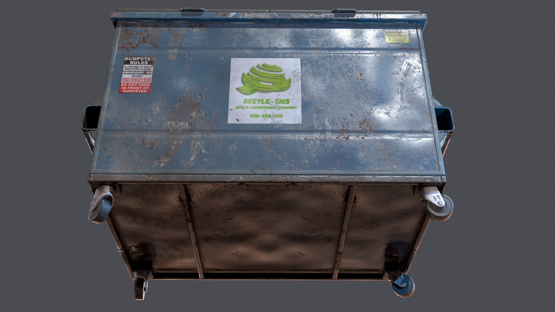 Industrial dumpster Low-poly 3D model_9