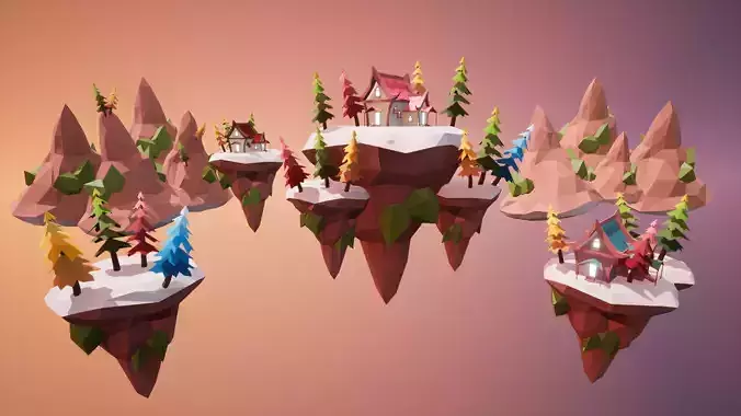 Floating Islands Low-poly 3D model
