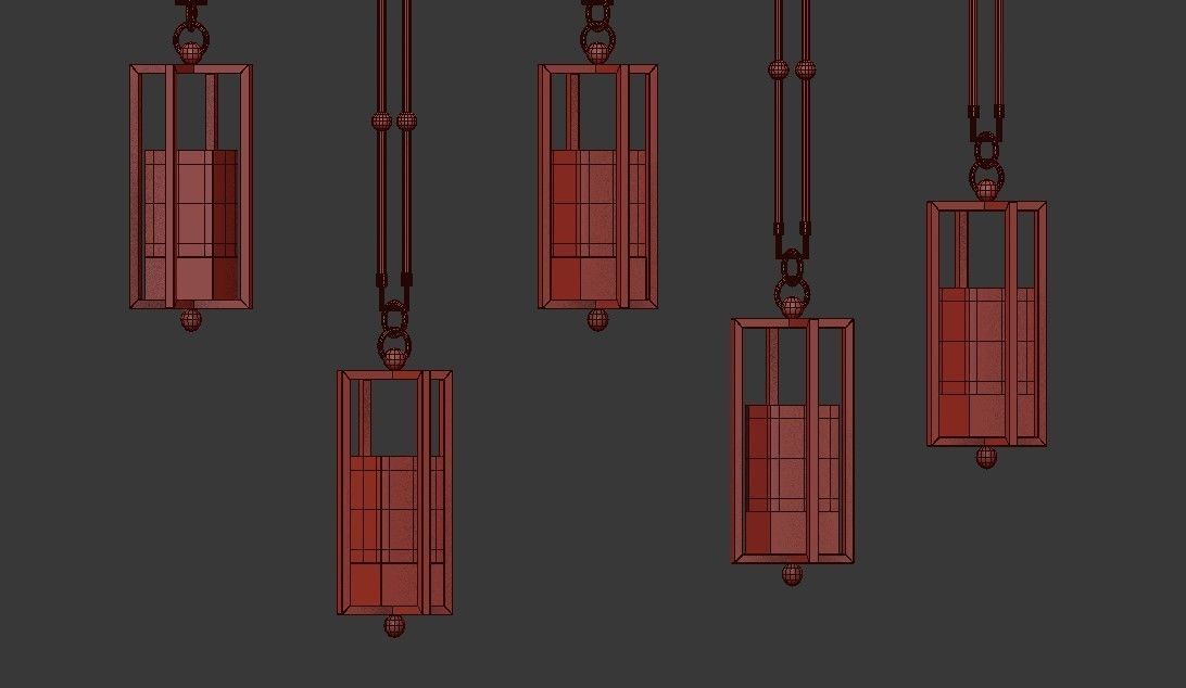 NOUT 5 LANTERNS GOLD PENDANTS 3D model_9