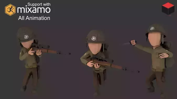 WW2 US Rifleman Low-poly 3D model