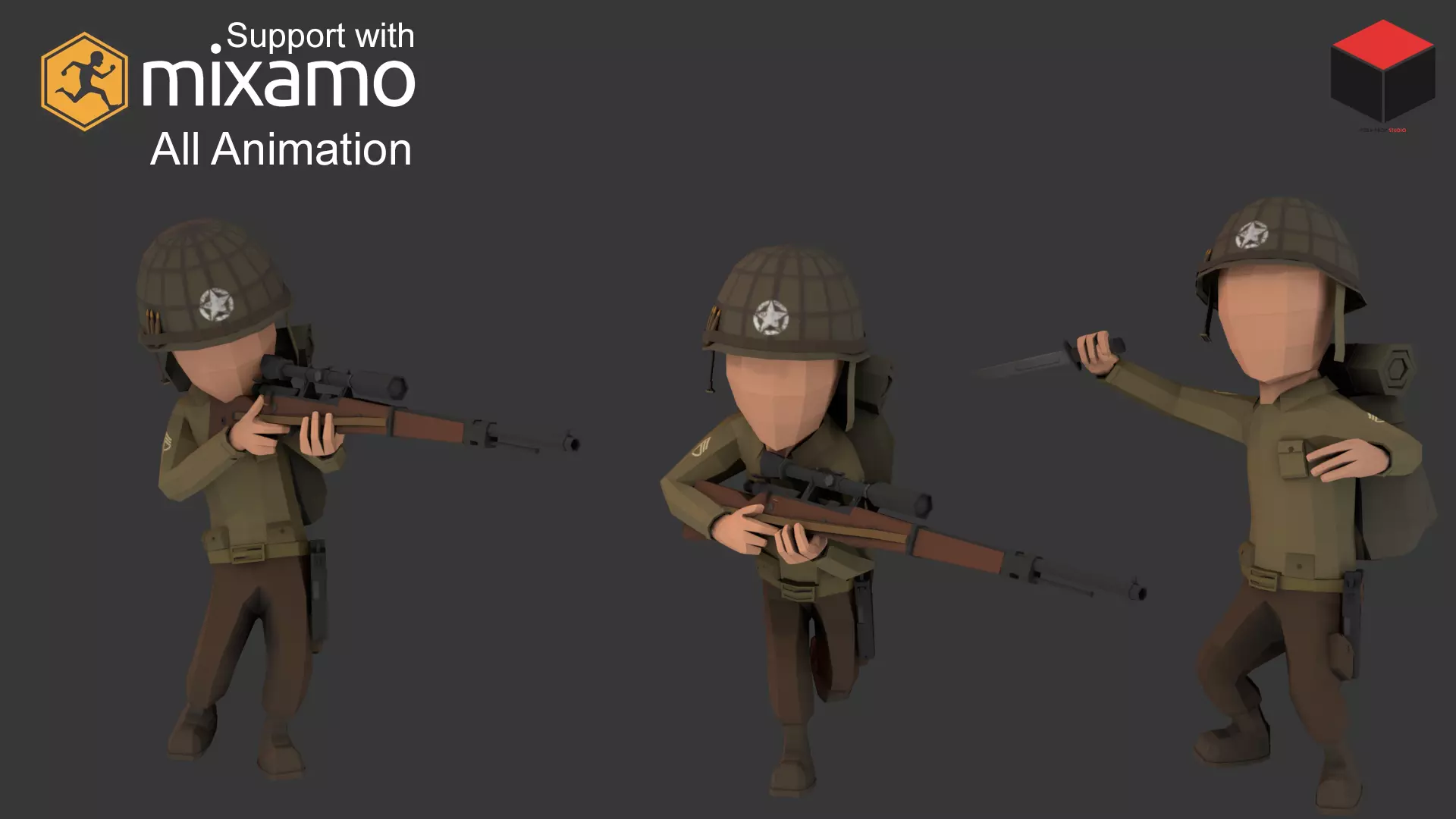WW2 US Rifleman Low-poly 3D model_0