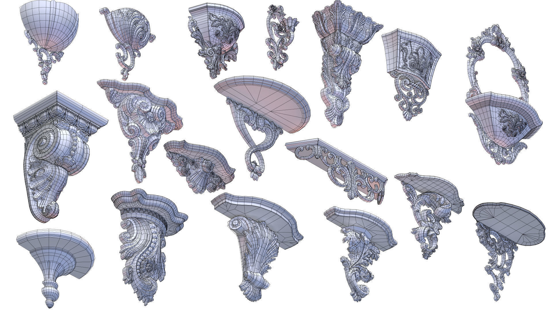 Wall Consoles 18 items collection 3D model_10