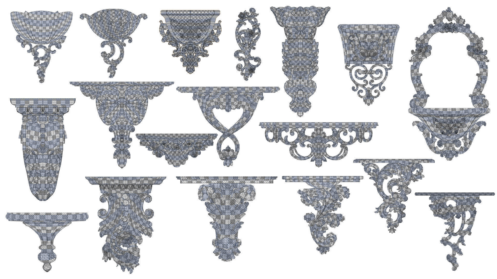 Wall Consoles 18 items collection 3D model_13