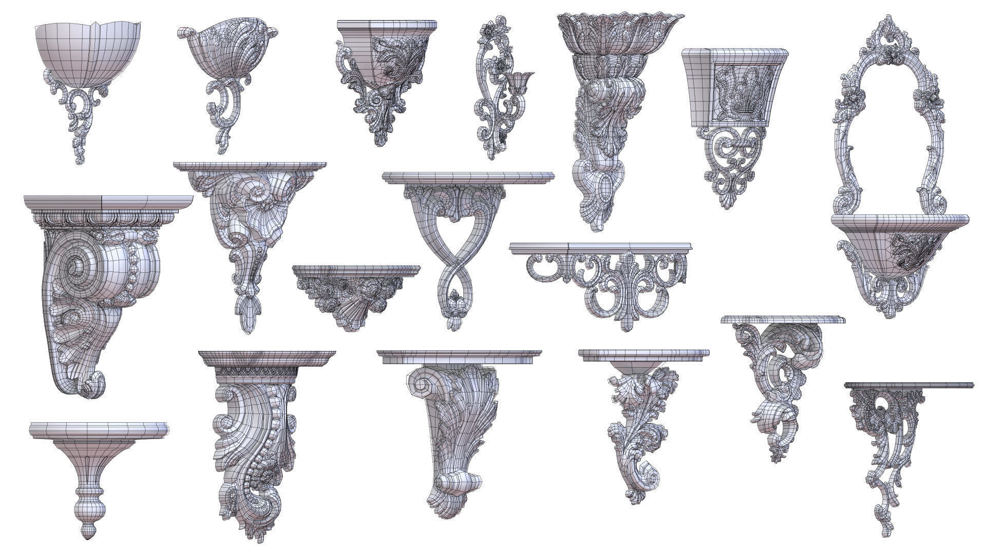 Wall Consoles 18 items collection 3D model_8