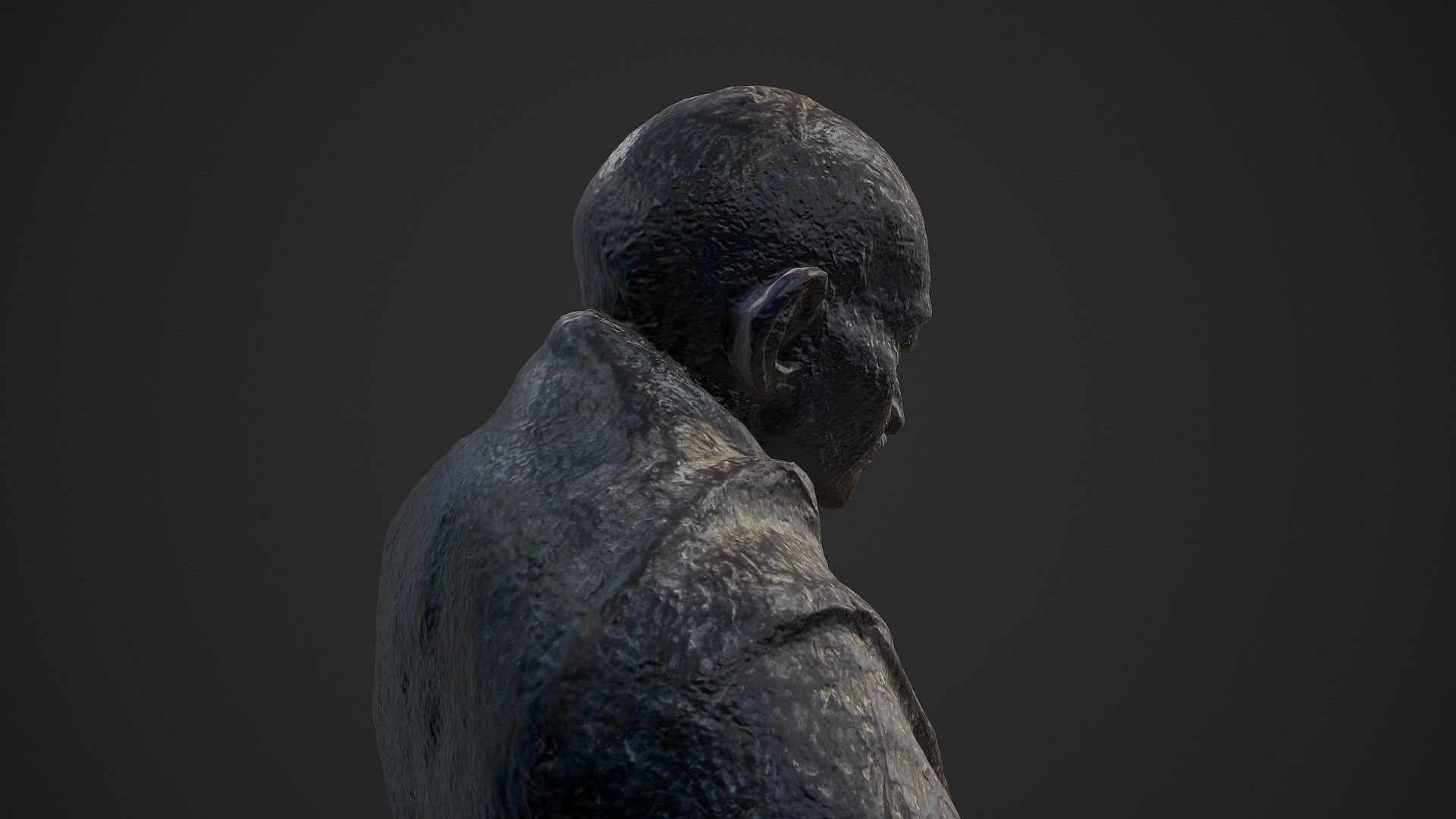 Gandhi by Claire Sheridan Low-poly 3D model_10