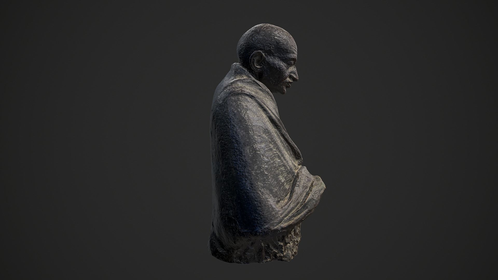 Gandhi by Claire Sheridan Low-poly 3D model_2