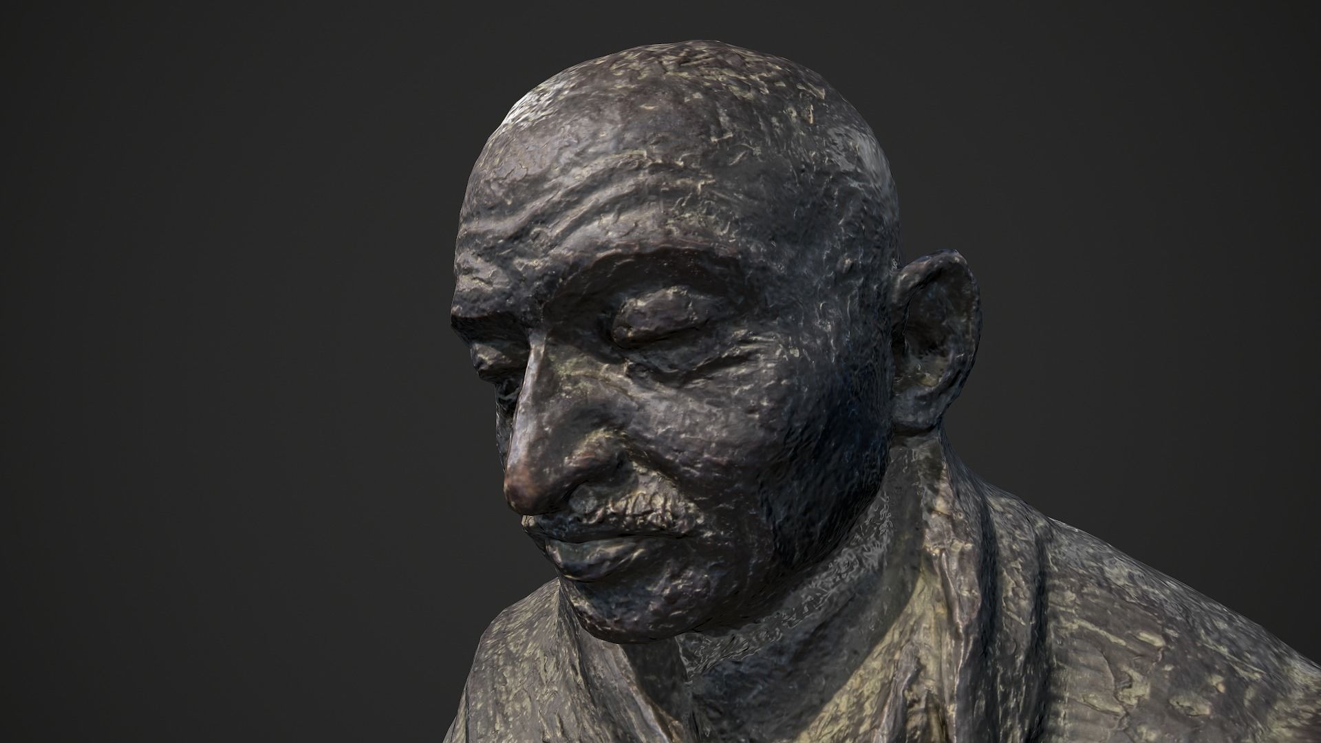 Gandhi by Claire Sheridan Low-poly 3D model_8