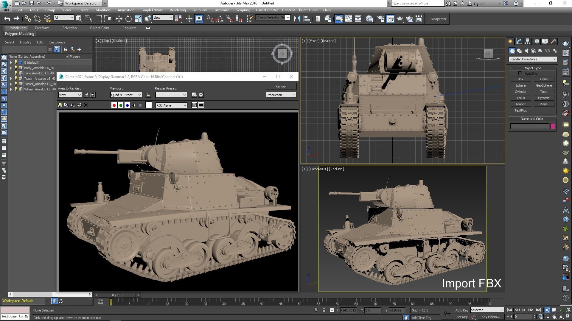 Tank L6 40 Ansaldo Fiat Italian Clay Mental Ray  3D model_32