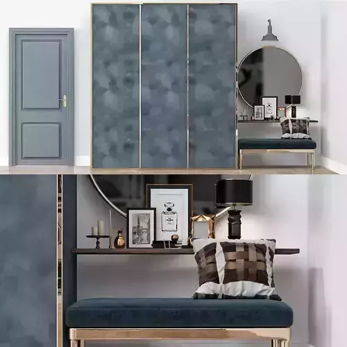 Wardrobe collection bedroom with bench and mirror