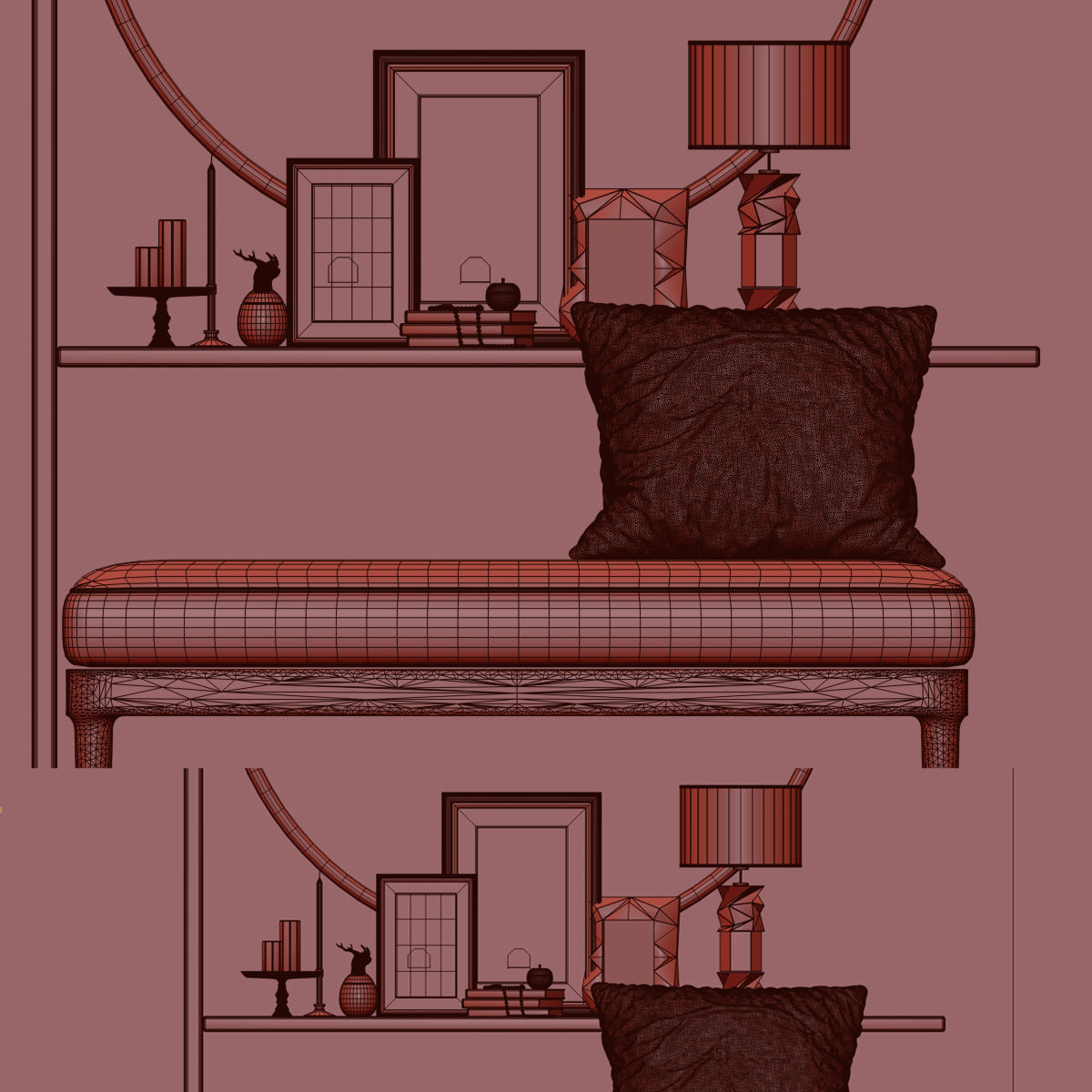 Wardrobe collection bedroom with bench and mirror 3D model_1