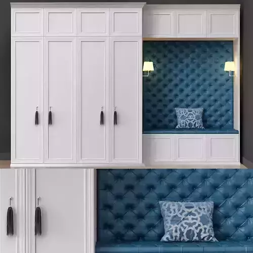 Wardrobe collection closet with velvet bench