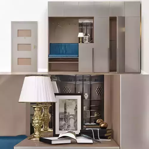 Wardrobe collection closet with furniture and lamp
