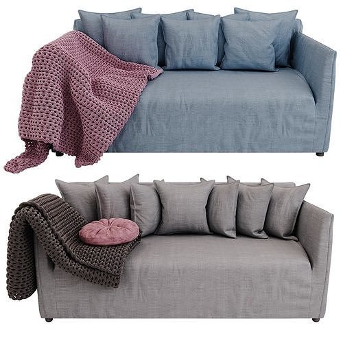 Bronte Ash Grey Slipcover Sofa  Italian Linen 3D model