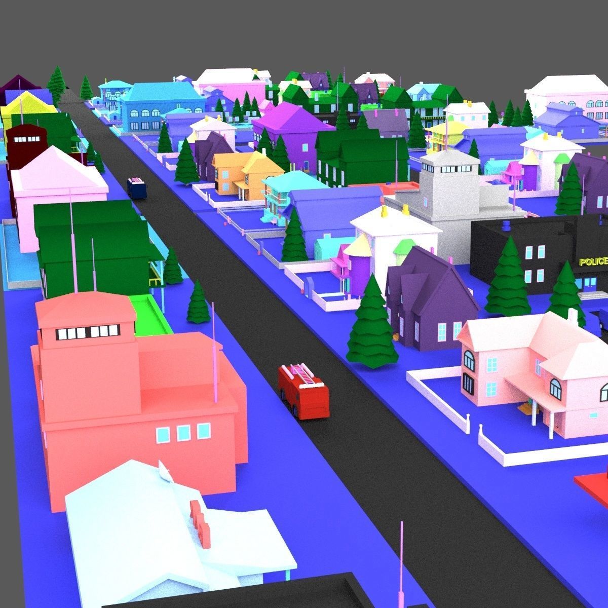 Green Town Low-poly 3D model_43
