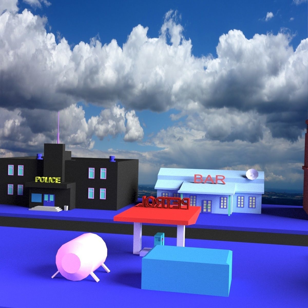 Green Town Low-poly 3D model_1