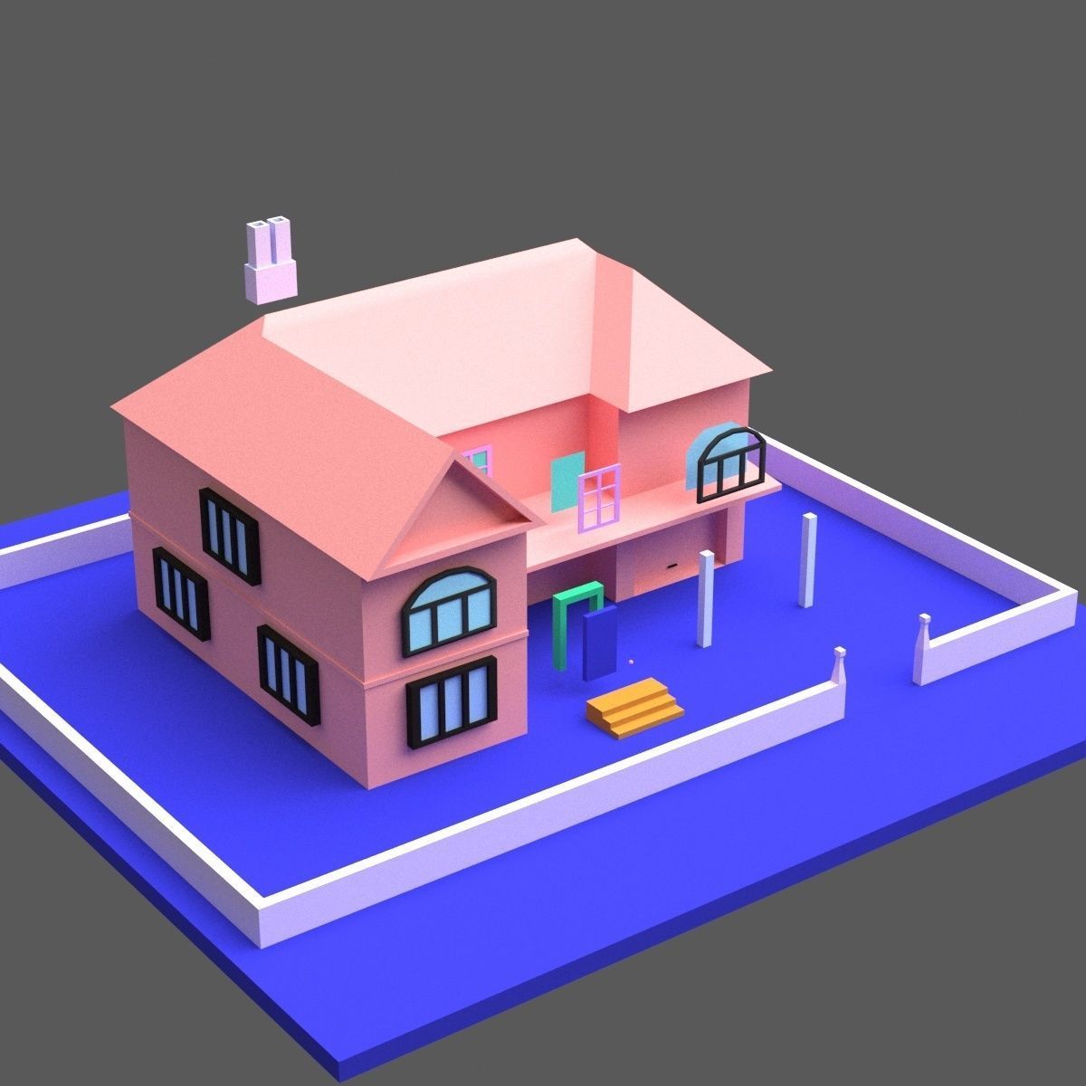 Green Town Low-poly 3D model_36