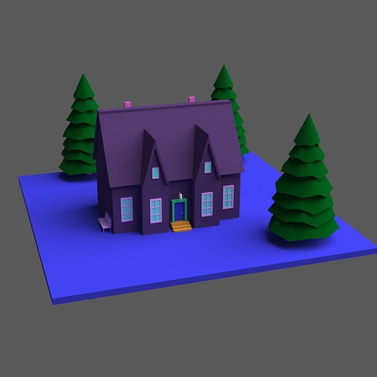 Green Town Low-poly 3D model_16