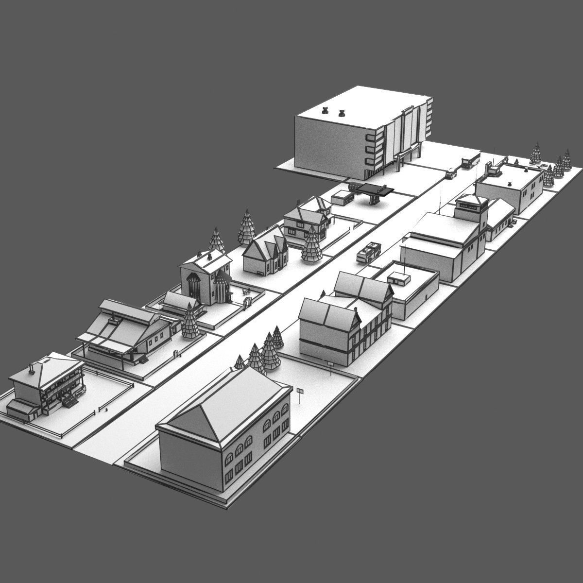 Green Town Low-poly 3D model_15