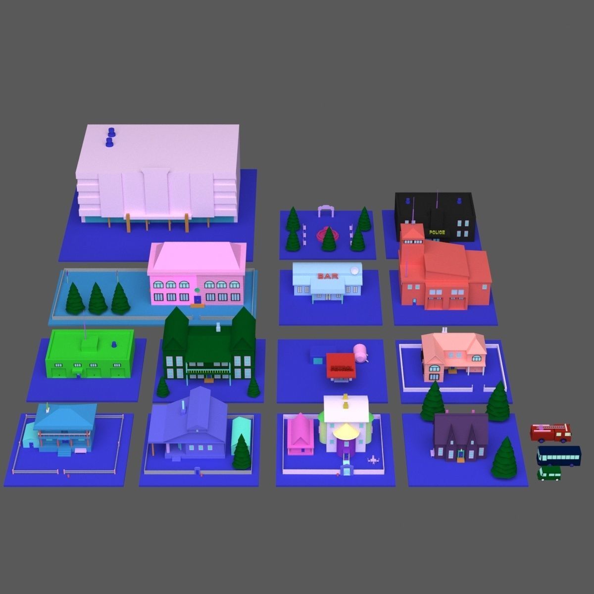 Green Town Low-poly 3D model_2