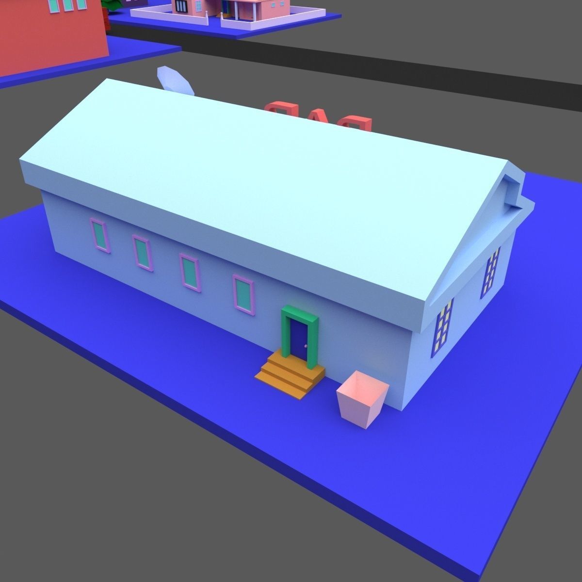 Green Town Low-poly 3D model_5
